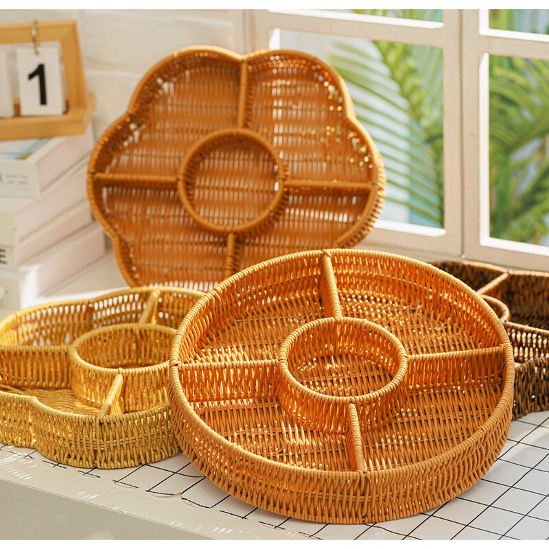 Imitation rattan hand-woven basket, snack and pastry compartment basket, storage basket, bread basket, living room fruit tray, dried fruit storage basket