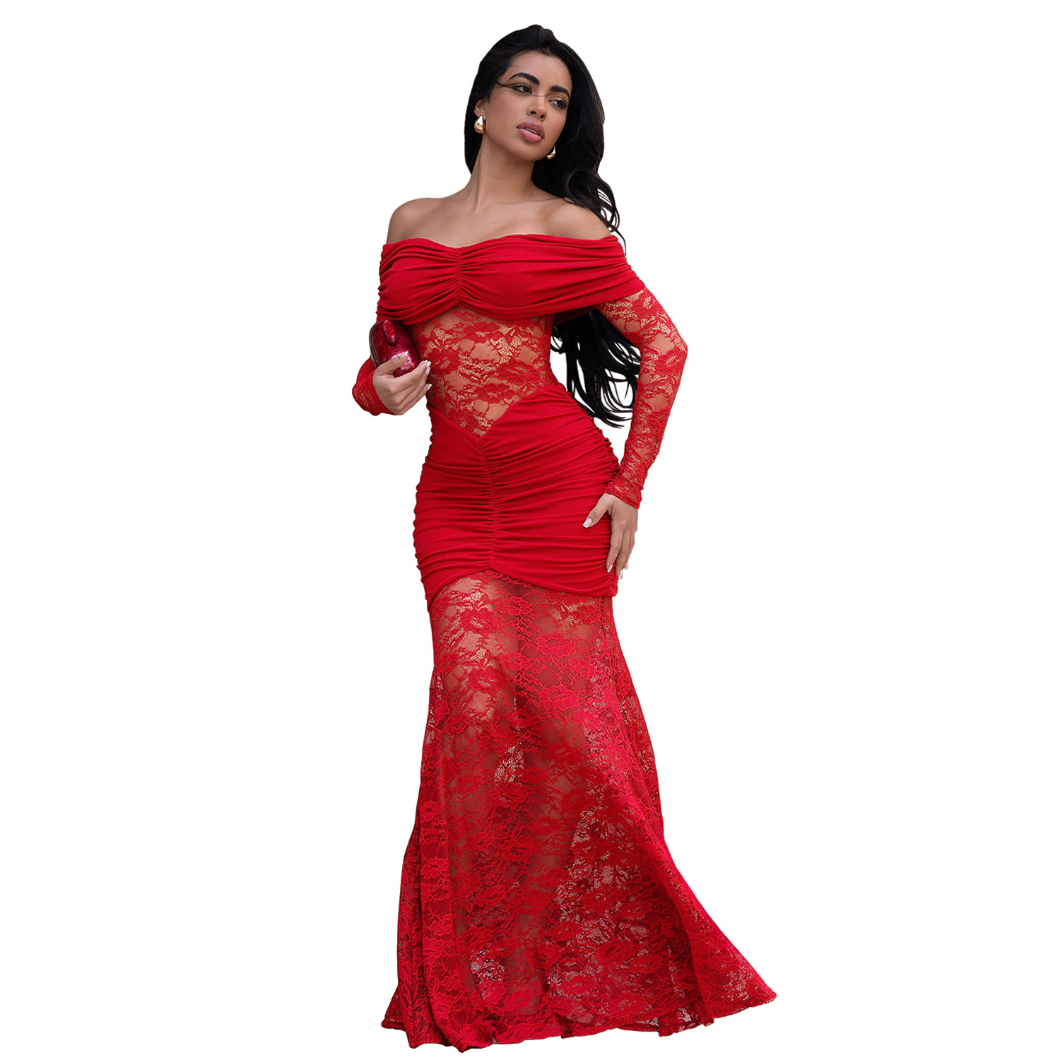 C7620 Aliexpress transfronterizo amazon ropa de moda europea y americana sexy de hombro de encaje vestido de cadera