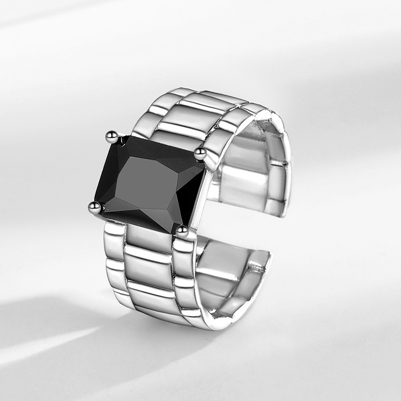 retro fashionable rectangular black trend design universal ring with…