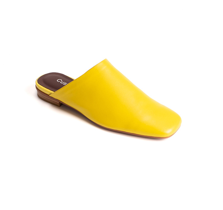 Dép mule nữ mũi vuông đế bệt da bò một lớp thiết kế tiện lợi — sương mù xanh, màu hồng, màu vàng chi tiết 25