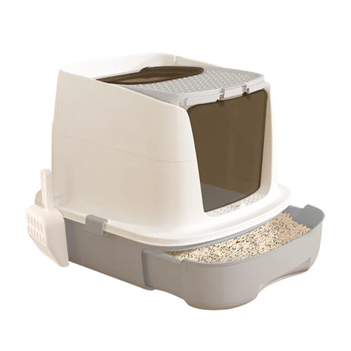 Odor-Proof Fully Enclosed Extra Large Cat Litter Box Cat Potty with Folding Design, Splash-Proof Odor Barrier, Dual-Door