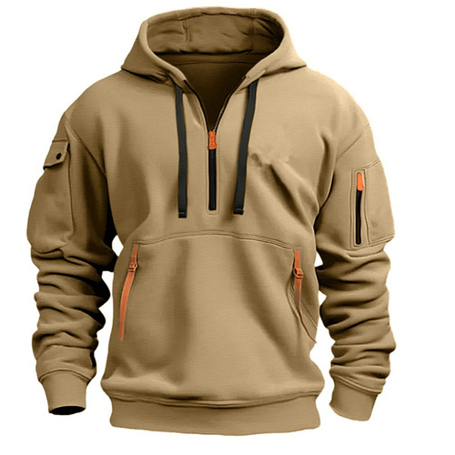 Men's Cross-border Hooded Sweatshirt Casual Sport Long-sleeved Top with Pockets Zipper for Autumn and Winter