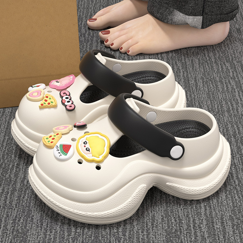 Mate Doll Thick Sole Heel Hole Shoes Women's Summer Outer Wear Wide Strap Seaside Puffin Sandals and Slippers for Women