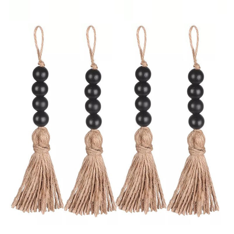 Wooden Beads Tassel Pendant Closet Door Handle Backpack Accessories Christmas Tree Thanksgiving Wedding Party Decorations