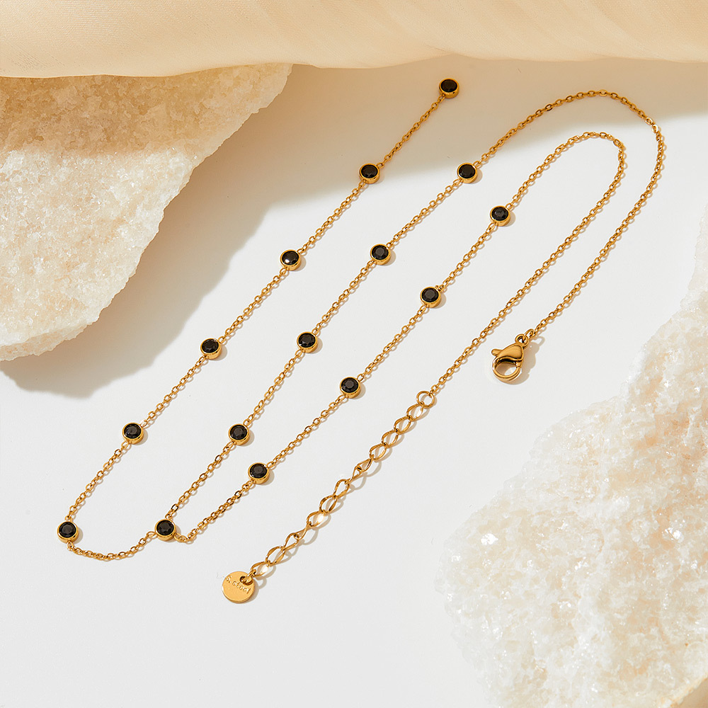 Sweet Round Stainless Steel Titanium Steel Tassel Plating Inlay Zircon Necklace Colorza_colorza_4