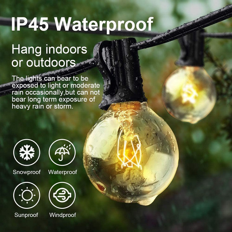 Retro bombilla de luz de cadena G40 lámpara de tungsteno estándar americano estándar europeo impermeable decoración de Navidad jardín Cadena de luz ventas directas de la fábrica