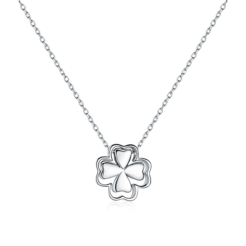 925 plata esterlina collar de cuatro hojas para mujeres de nicho versátil simple colgante de flores coreana cadena de clavícula para el Día de la Madre
