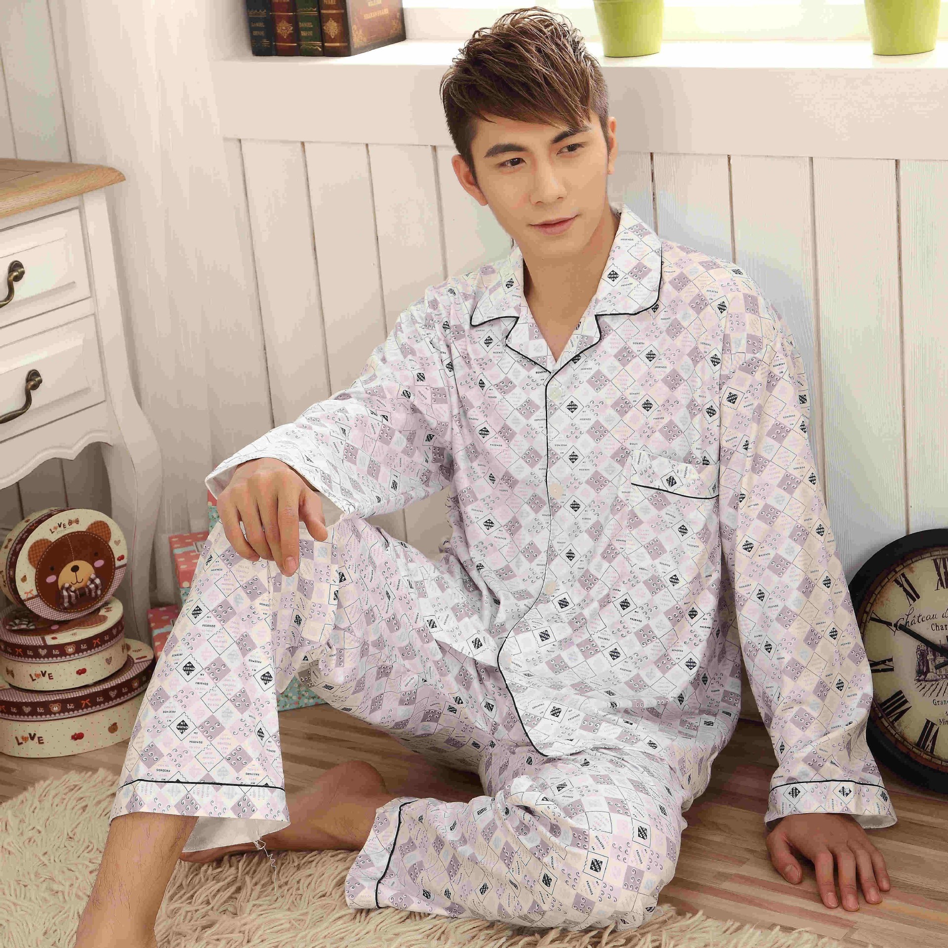 Pijamas de manga larga de verano Delgado casual simple traje homewear pijamas más tamaño cardigan pequeña solapa primavera y otoño