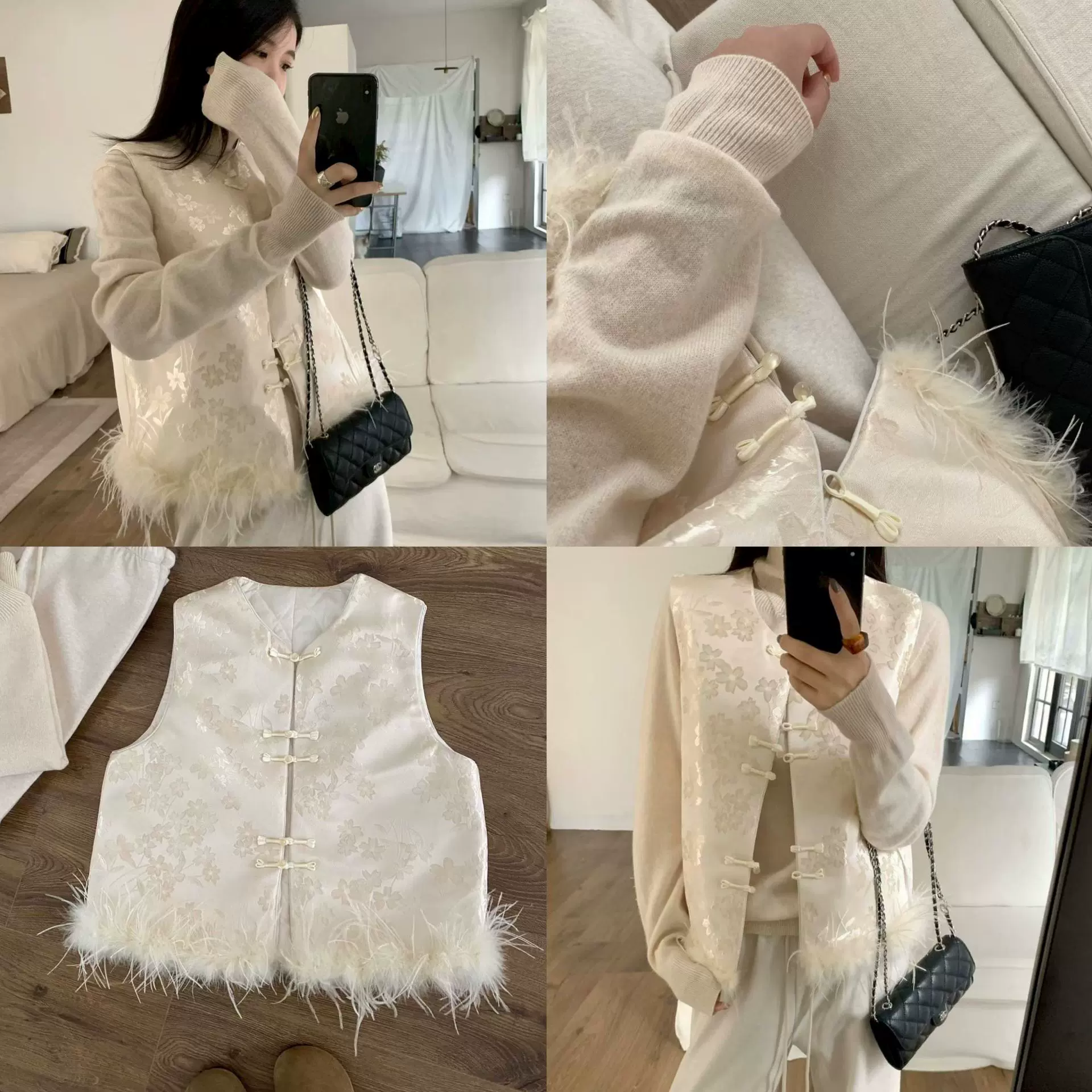 25秋冬新中式国风盘扣植绒夹棉马甲高端复古风真鸵鸟毛马夹25678