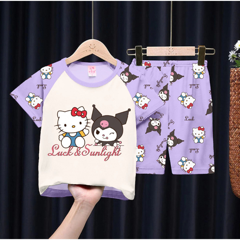 Cross-border wholesale children's pajamas, men's summer, medium and large children's short-sleeved shorts, home clothes, cartoon KPOP girls' group children