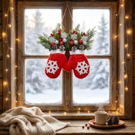 跨境新品Twinkling Christmas wreath闪烁的圣诞手套花环圣诞花环