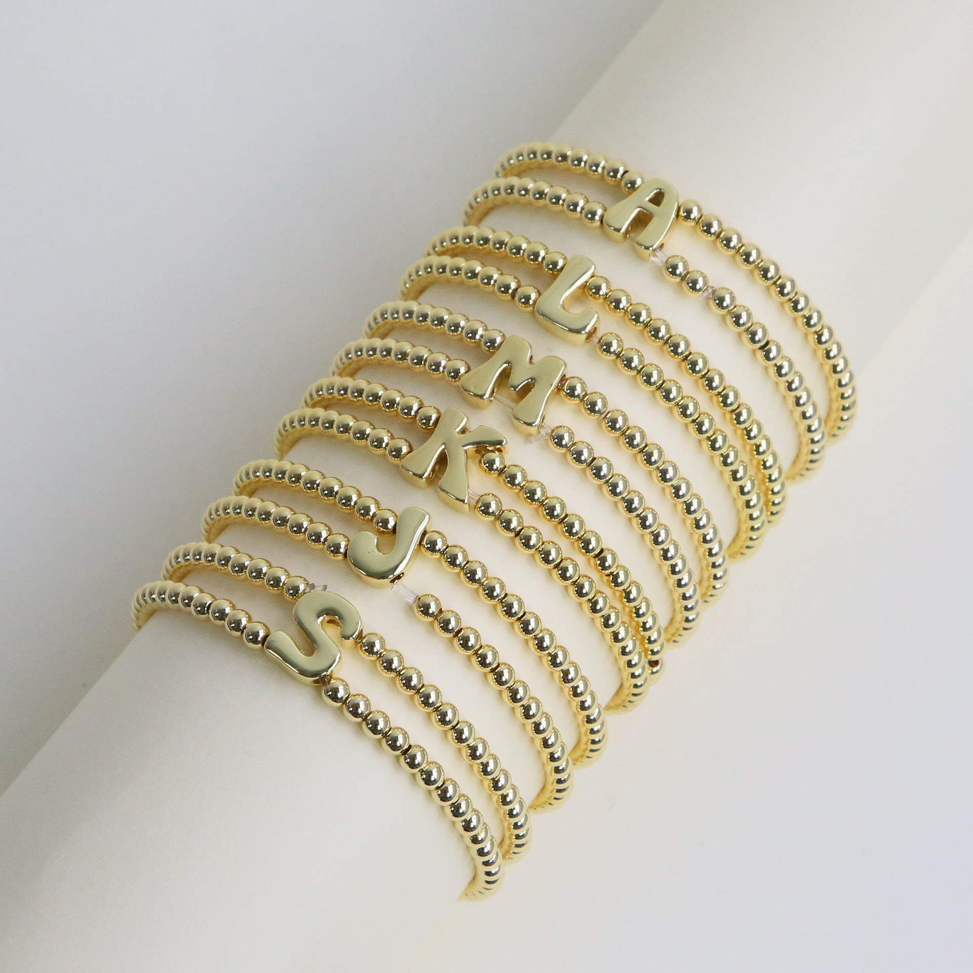 26g Weight Stretch Adjustable Clasp Closure Type Wholesale Jewelry INS Style Classic Style Letter Copper Plating Beaded Chain Bracelets