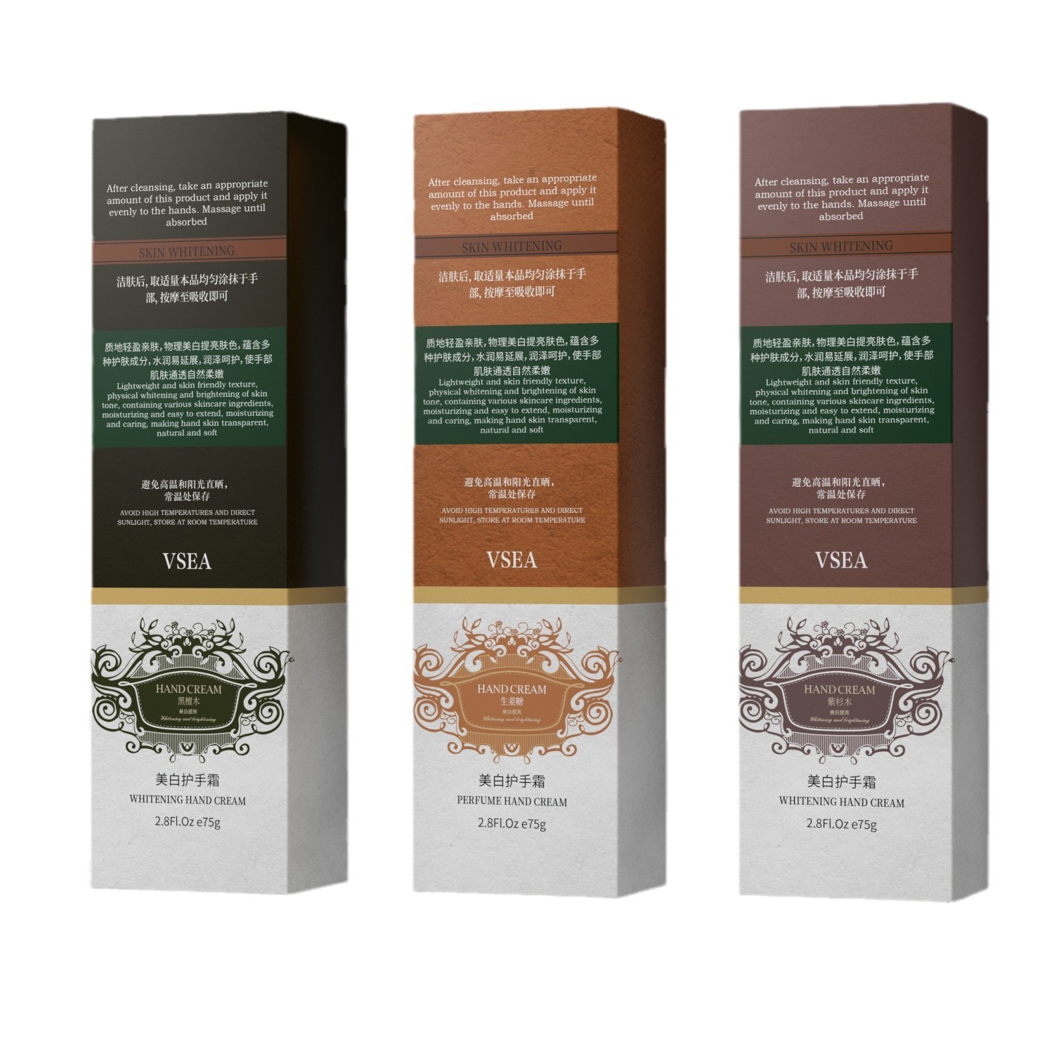 VSEA blanqueamiento perfumes crema de manos hidratante humectante mejora la secedad de alto valor de la piel mano fabricante de caja de regalo