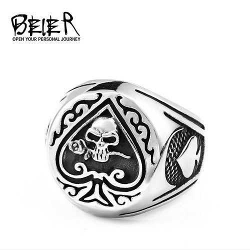 beier foreign trade new spade heart retro stainless steel ring European and American men's skull titanium steel ring wholesale