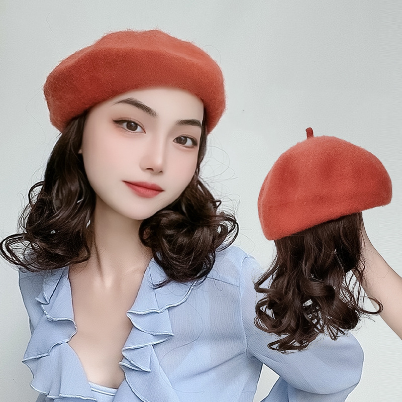 Wig Beret One-piece Lazy Style Short Curly Hair High Temperature Silk Fashion Women's Online Red Hat 2022 Autumn and Winter New Wig Beret One-piece Lazy Style Short Curly Hair High Temperature Silk Fashion Women's Online Red Hat 2022 Autumn and Winter New