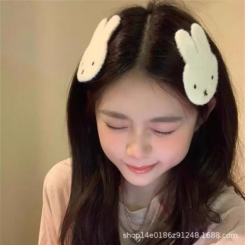Cute Bunny Miffy Knitted Magic Tape Cartoon Side Hair Fringe Forehead Bangs Hair Accessory Stylish and Exquisite Headwear