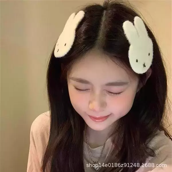 Cute Bunny Miffy Knitted Magic Tape Cartoon Side Hair Fringe Forehead Bangs Hair Accessory Stylish and Exquisite Headwear