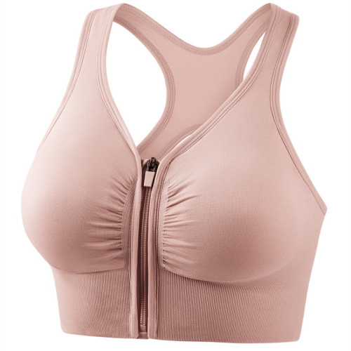 New front zipper sports bra without rims push-up yoga shock-proof running women's hollow underwear beauty vest