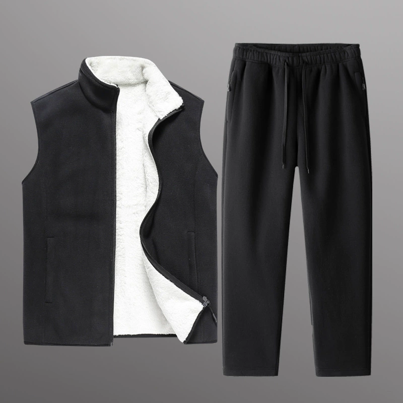 Флисовый жилет из поларфлиса для мужчин на осень и зиму, спортивный костюм из флиса с дополнительной утепленной подкладкой, утолщенный, больших размеров, теплый комплект из двух предметов с повышенной толщиной и теплосбережением.