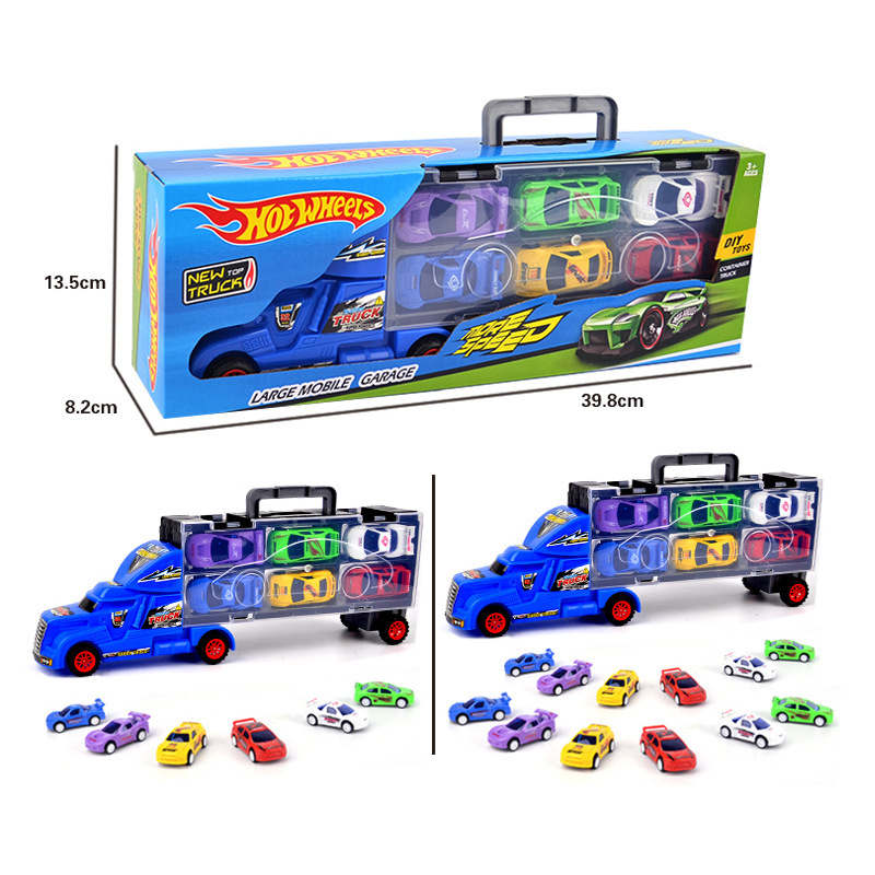 Foreign trade toys children's container trailer gift box with 6 12 mini car double-sided storage container truck Foreign trade toys children's container trailer gift box with 6 12 mini car double-sided storage container truck