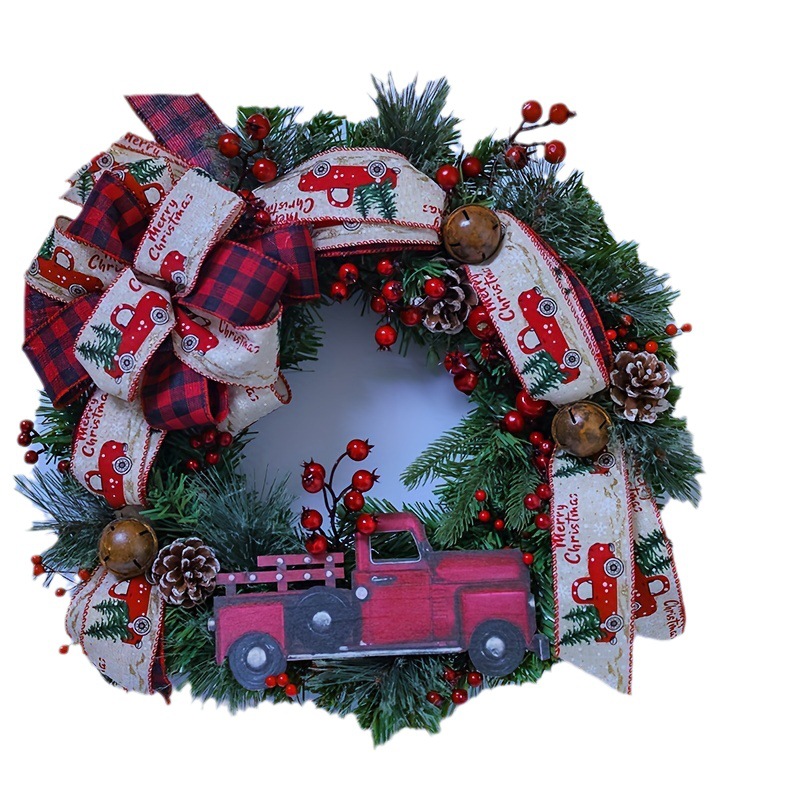 Transfronterizo camión Corona de Navidad Decoración de Navidad Amazon puerta colgante de Navidad adorno de fruta roja Corona de Navidad