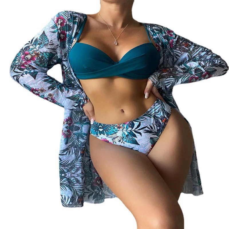 Three-Piece Swimwear Set, European Style — Bikini Top, Bottom & Cover-Up, S–XL