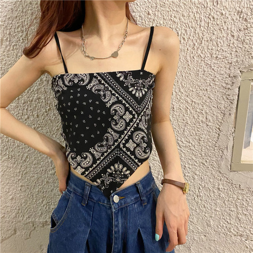 Ice Silk Seamless Hot Girl Ethnic Style Cashew Flower Sexy Camisole Female Small Belly Bag Irregular Belt Wrap Chest
