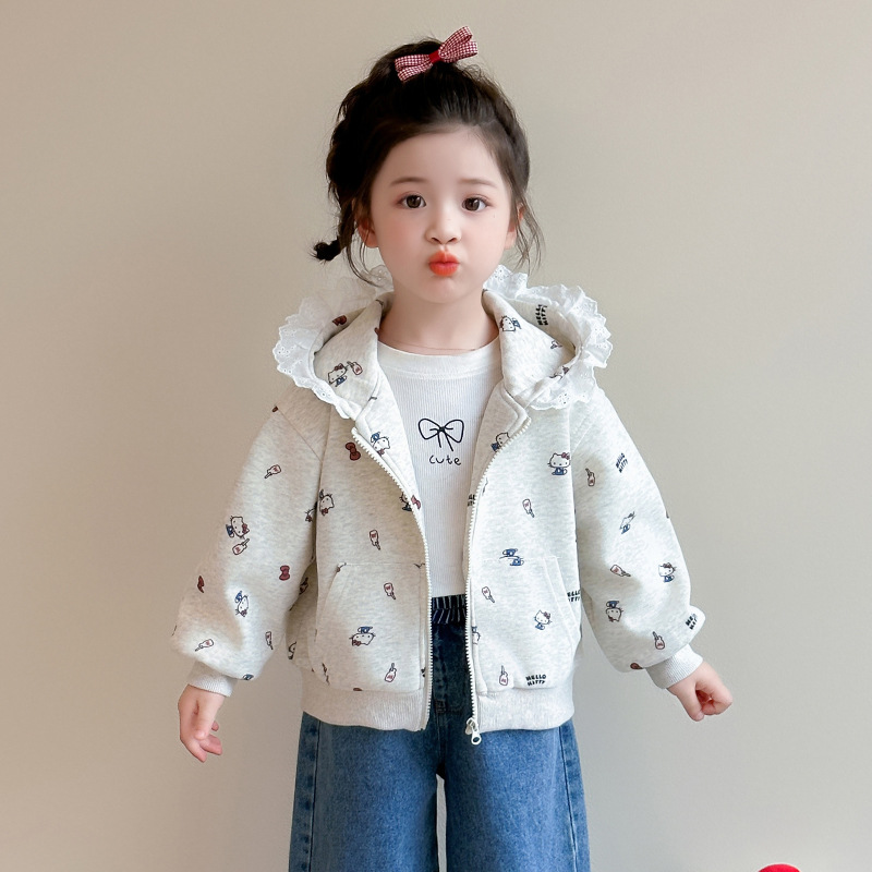 Cross-Border Girls' Lace Cat Coat 2026 Spring New Style Korean Fashionable Jacket Trendy Children's Clothing