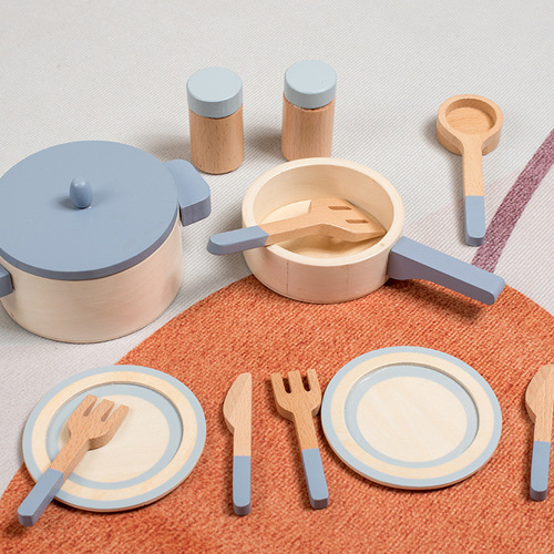 Children's simulated play house cooking wooden mini kitchen pots and pans for cooking kindergarten interactive educational toys