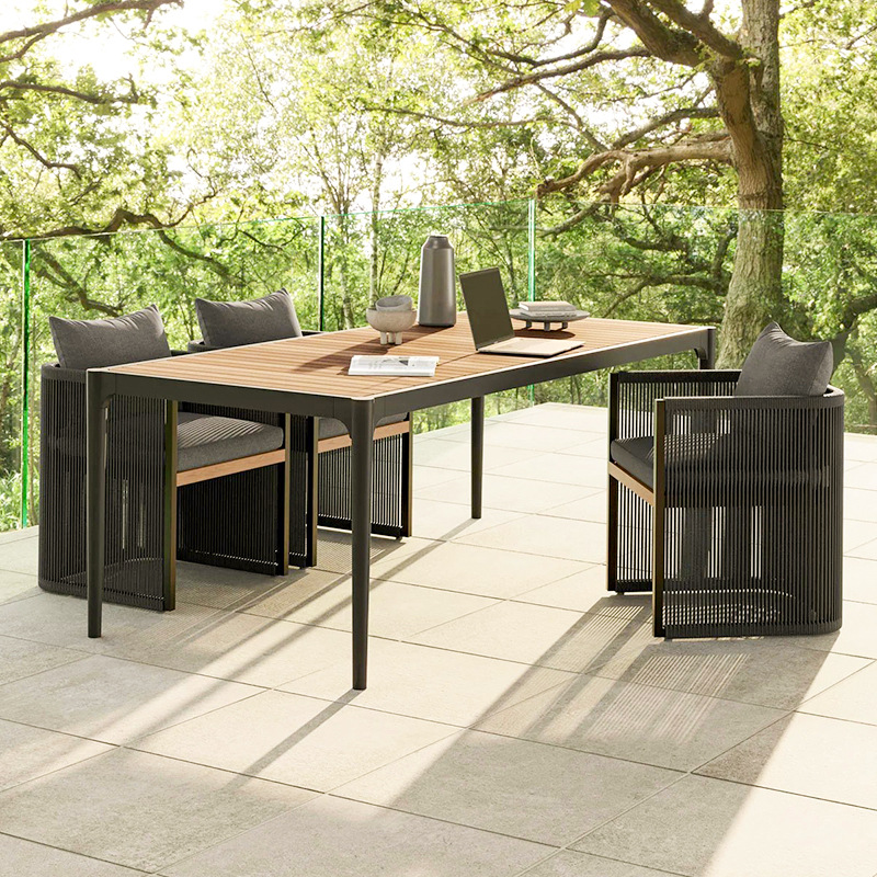 Muebles de patio para exteriores, muebles de jardín para villas, conjunto de sillas de teca y ratán para balcón, mesa y sillas de ratán tejido para exteriores. image 3
