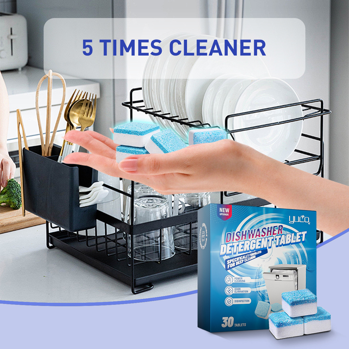 Cross-Border Dishwasher Cleaning Tablets Multi-Functional Effervescent Tablets to Remove Oil, Descale and Remove Stains 15g Two-Color Dishwashing Tablets for Home Use