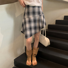 MOXI十三行女装2024夏季新款半身裙女高腰设计感格子a字裙半裙子