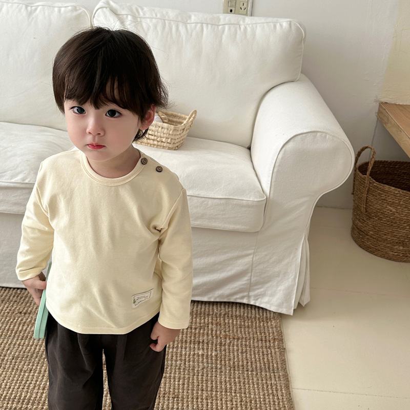 (Fuerte empuje sólo necesita base T) de los niños de otoño e invierno de algodón puro suave glutinoso piel amigable base camiseta niños y niñas de manga larga Camiseta