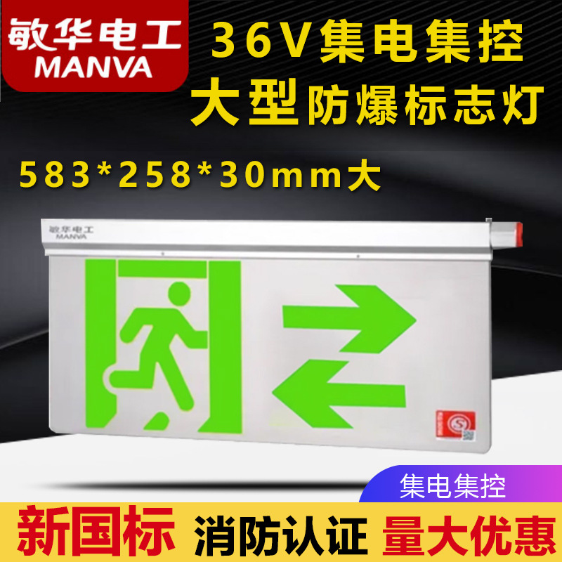 敏华集电大型60*20cm防爆IIC标志灯安全出口疏散指示A型36V防水67