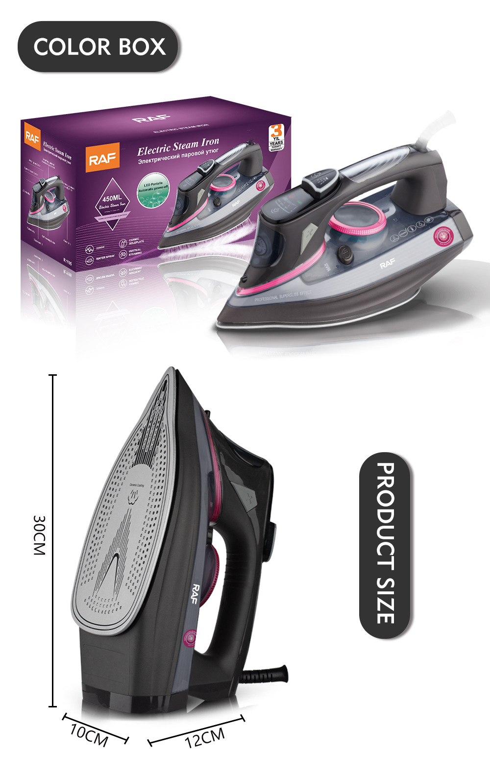 RAF EU Standard Iron Household Handheld Fully Automatic Visual Temperature Steam Ironing Machine_voghion.com