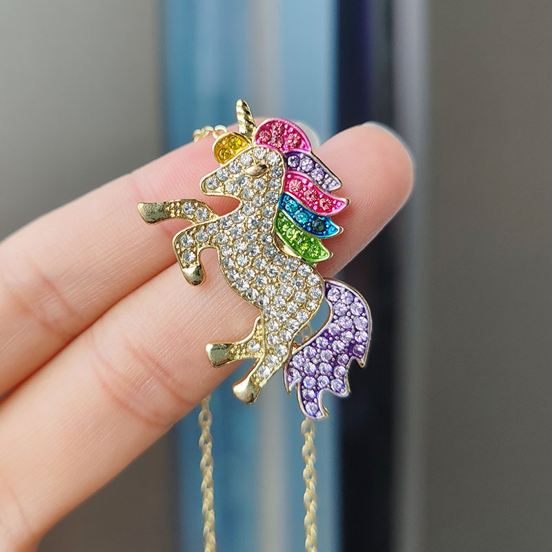 Einhorn Halskette Für Damen Mit Strass Steinen Collier Kette_voghion.com