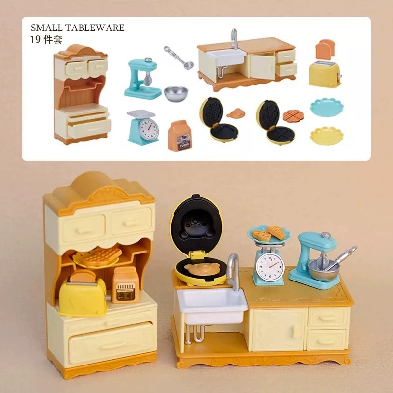Miniature Dollhouse Furniture Set, Multicolor Plastic, Multi-Scene Kit (Tables, Beds, Kitchen)