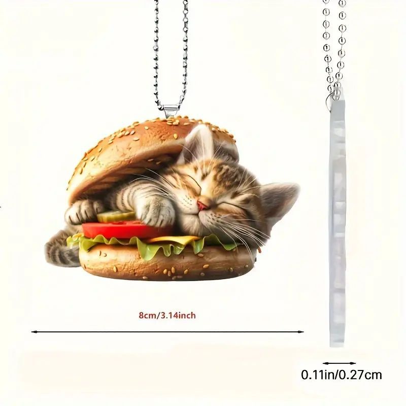 Creativo nuevo personalidad hamburguesas adorable gatito colgante acrílico plano transfronterizo colgante de decoración espejo retrovisor interior