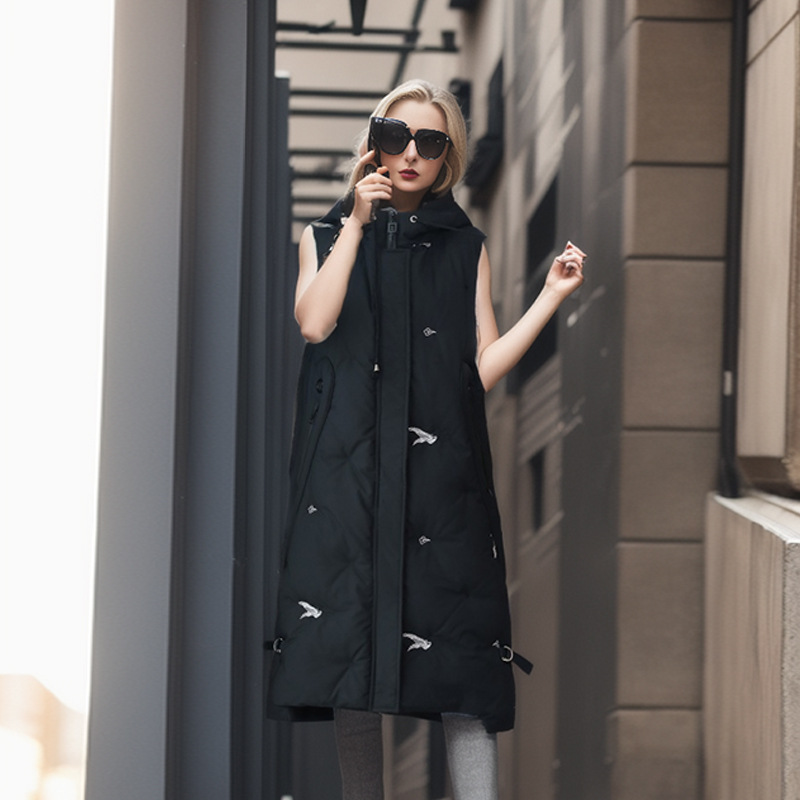 Vêtements pour femmes 2024 printemps, automne et hiver nouveaux vêtements d'extérieur mi-longs gilet à capuche dames broderie veste chaude gilet chaud en coton_voghion.com