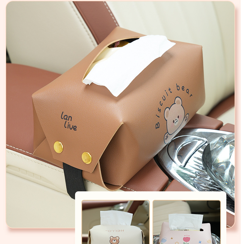Creative Cute Car Tissue Box Leather Seat Hanging Multifunctional Paper Box Cartoon Car Interior Supplies