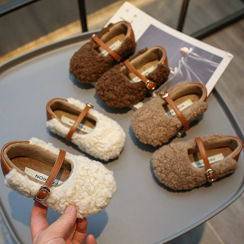 Детская овечья завитка теплая хлопчатобумажная обувь 2924 зимняя корейская липучка детская бархатная обувь для девочек