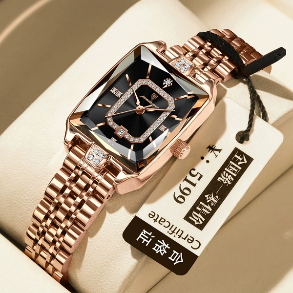 P785 rose gold black-faced steel belt