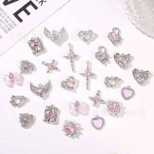 Sweet Cool Pink Diamond Series Cute Girl Alloy Diamond Pendant DIY Handmade Earrings Necklace Jewelry Accessories