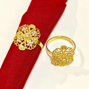In-Stock Hotel Rhinestone Napkin Rings with Diamond Flower-Shaped Napkin Rings Metal Napkin Rings Wholesale from Manufacturer