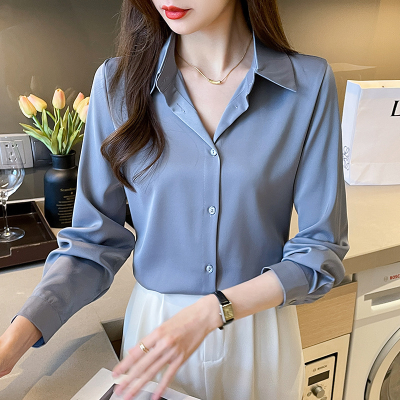 Running volume 17 color 5 size spot high sense non-ironing anti-wrinkle shirt women's solid color acetic acid shirt spring and autumn Running volume 17 color 5 size spot high sense non-ironing anti-wrinkle shirt women's solid color acetic acid shirt spring and autumn