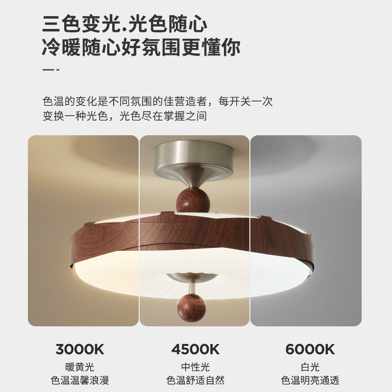 Lámpara de techo de dormitorio antiguo Wabi-Jifeng creativo redondo color nogal retro estilo crema francés libro lámpara de habitación