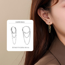 S925纯银双层链条流苏耳环简约时尚ins冷淡风轻奢小众高级感耳扣