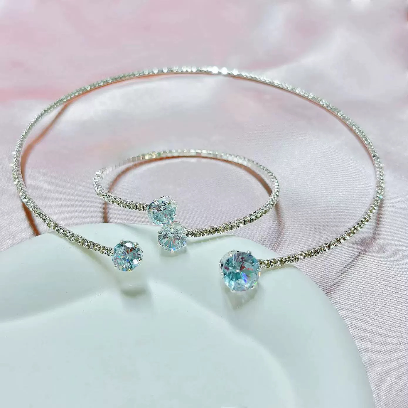 Choker, bracelet, set from pearl, zirconium, fashionable universal triangle, European style, 2 pieces