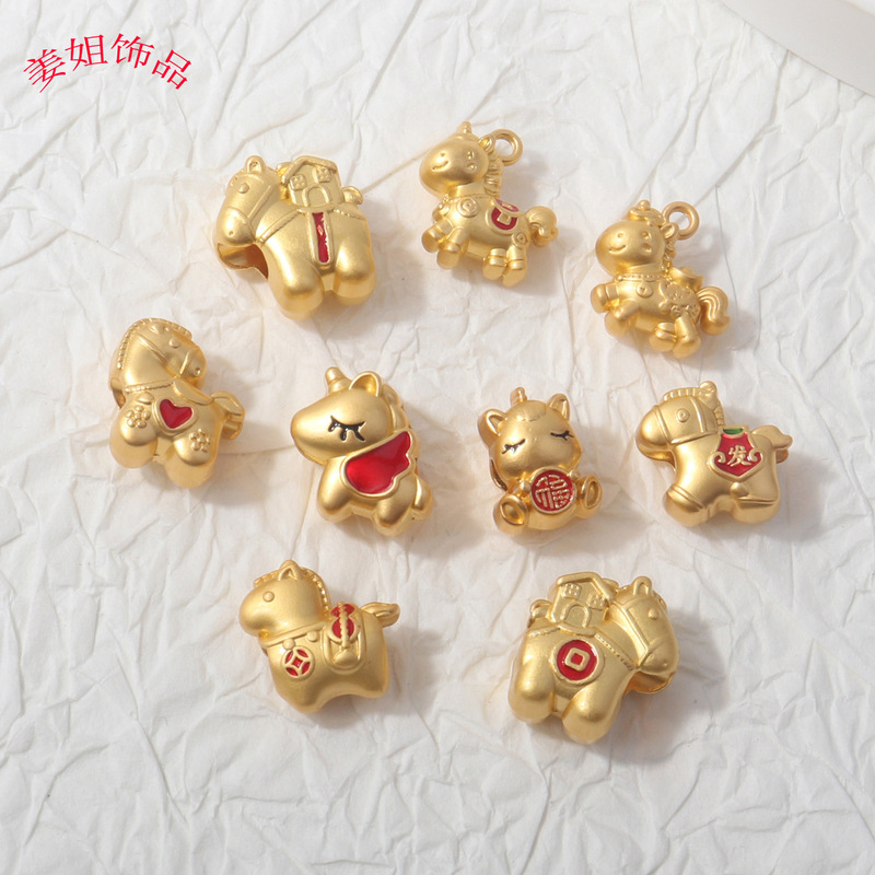 Wholesale~Ancient Five Blessings Horse Beads 2026 Zodiac Year of the Horse Bracelet Headband DIY Sand Gold Accessories