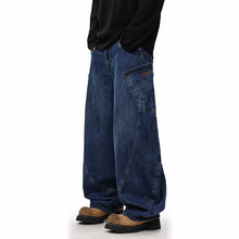 弯刀版型设计感拼接牛仔裤男#时尚潮流日系街头男女同款长裤子男